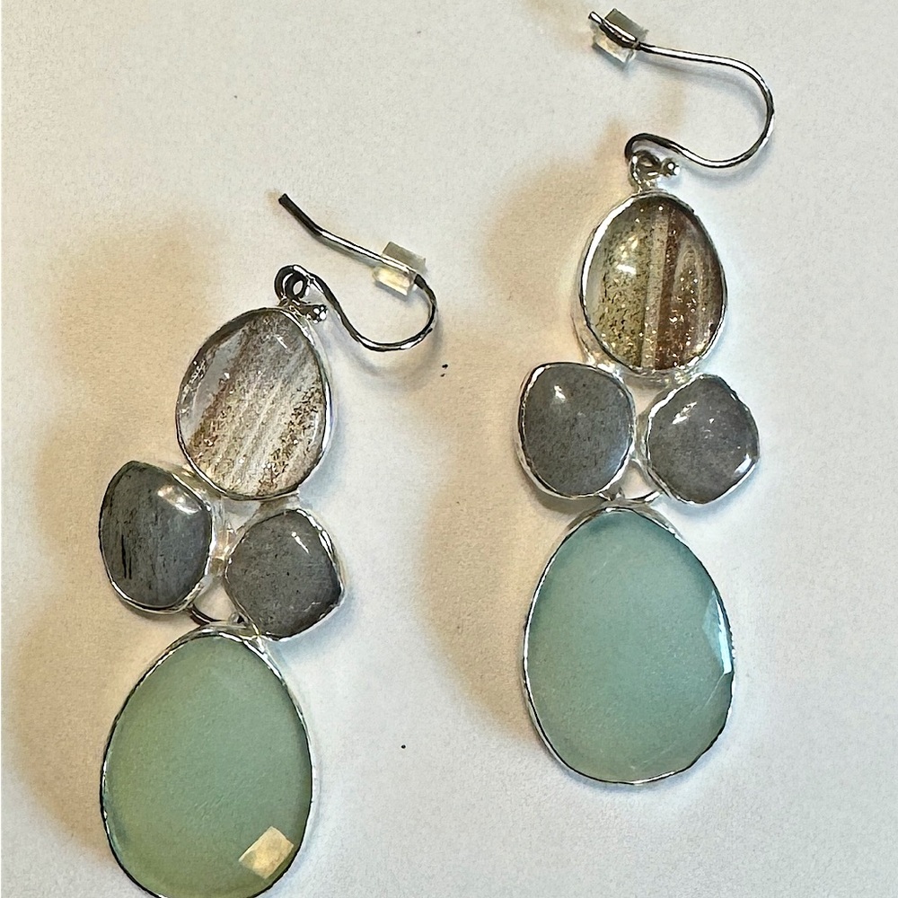 Stella & Dot Sanibel Chandelier Earrings Labradorite Chalcedony Quartz NWOT